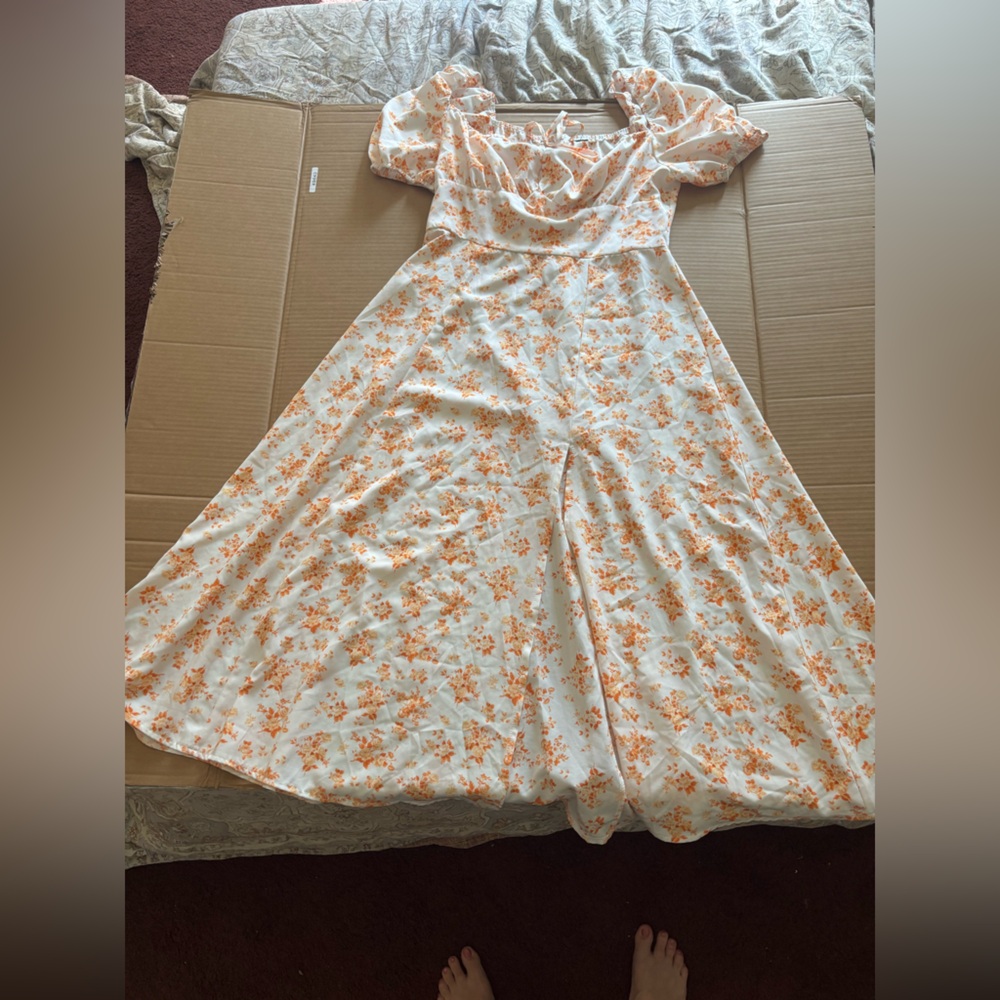 Floral Maxi Dress in Cream and Orange